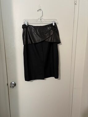 Alan Austin Black Leather-Trim Pencil Skirt